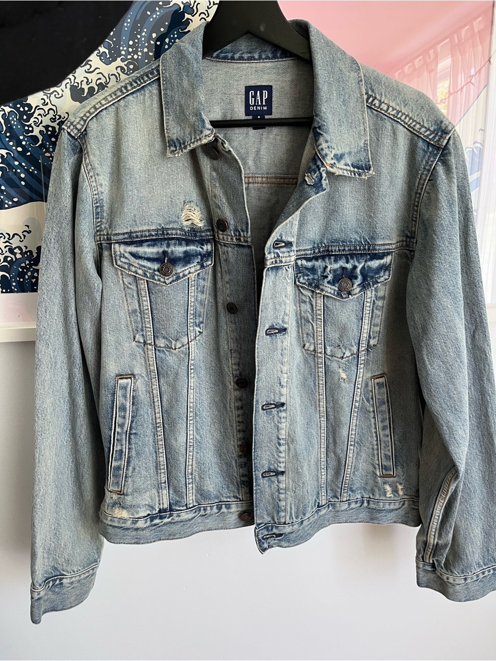 GAP Light Blue Distressed Denim Jacket - loose fit